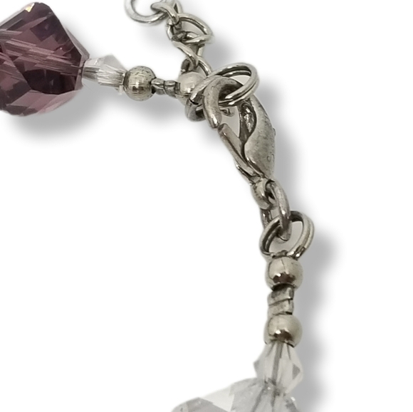 VINTAGE PURPLE AUSTRIAN CRYSTAL BEAD & SILVERTONE CROSS CHARM ROSARY BRACELET - Picture 8 of 8